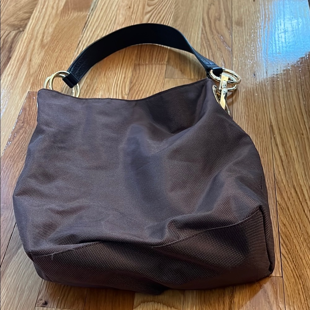 Brown Slouchy Hobo Bag with Black Handle